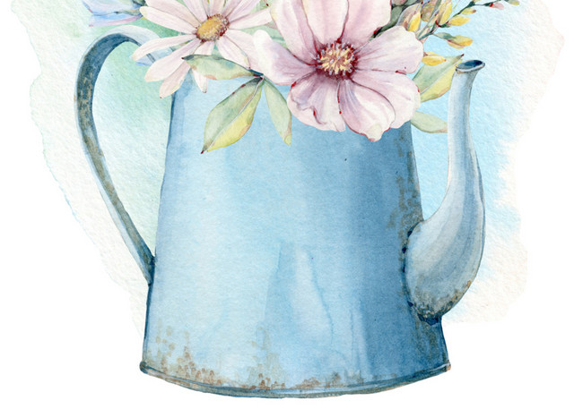 铁壶鲜花插画素材