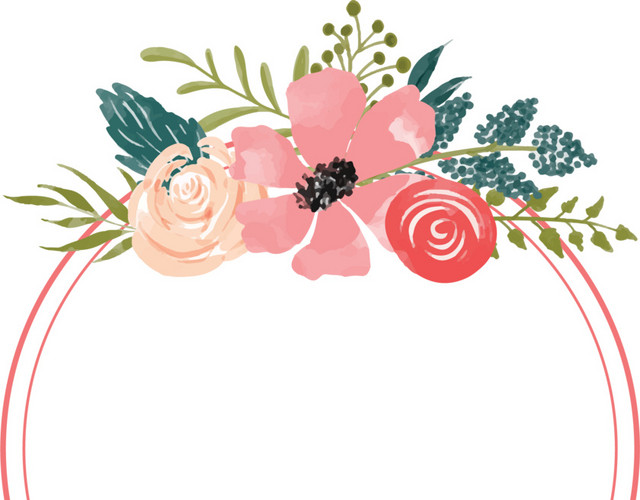 淡雅花草元素圆形图框