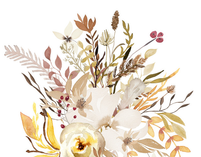 淡雅古典花草装饰插画素材