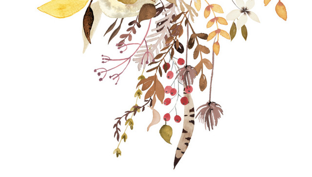 淡雅古典花草装饰插画素材