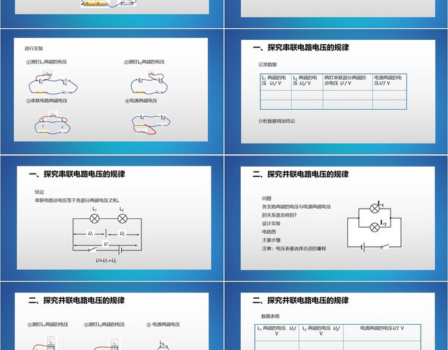 蓝色简洁风串并联电路中电压的规律电路PPT模板