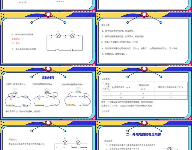 蓝色卡通风串并联电路中电压的规律电路PPT模板