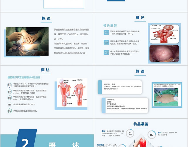 蓝色扁平风腹腔镜子宫肌瘤剔除术手术汇报PPT模板