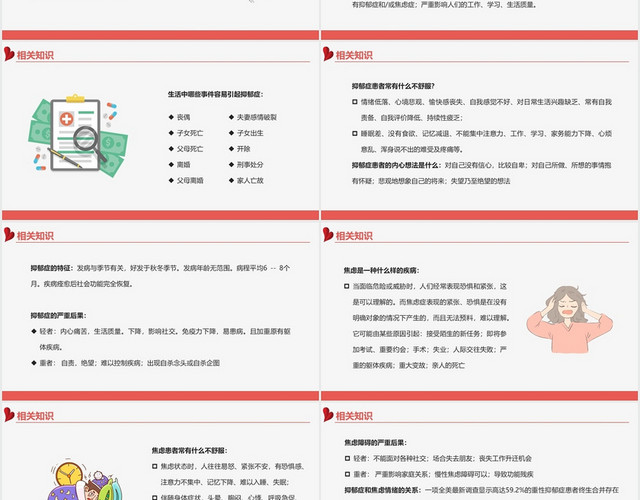 红色简约风抑郁症抑郁和焦虑PPT模板