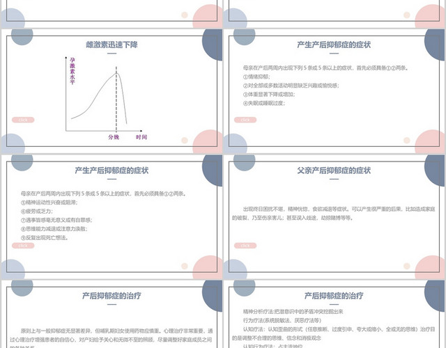 蓝粉色淡雅圆点抑郁症产后抑郁课件PPT模板