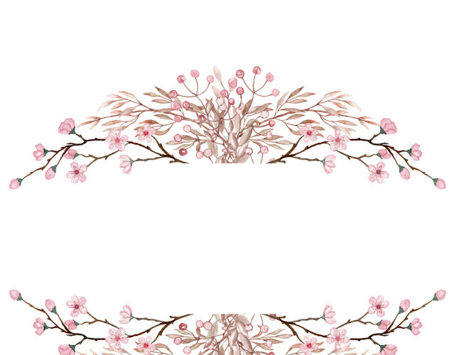 清新粉色花朵花枝外框装饰素材