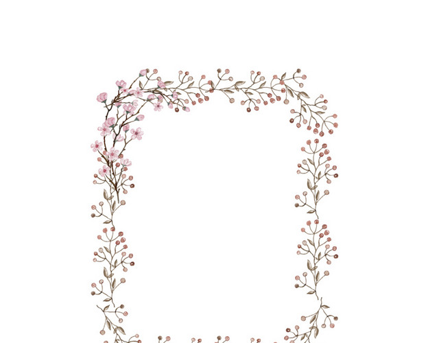 清新粉色花朵花枝外框标题框装饰素材