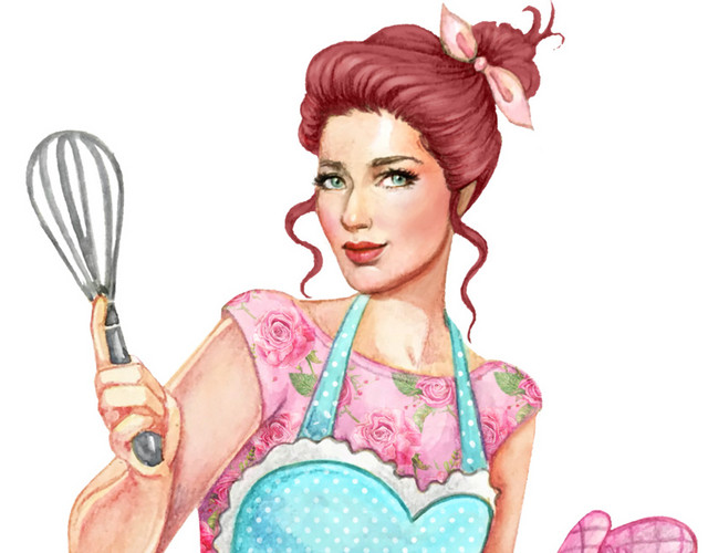 居家厨房摩登女郎插画素材