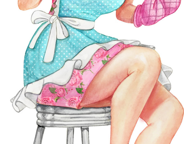 居家厨房摩登女郎插画素材