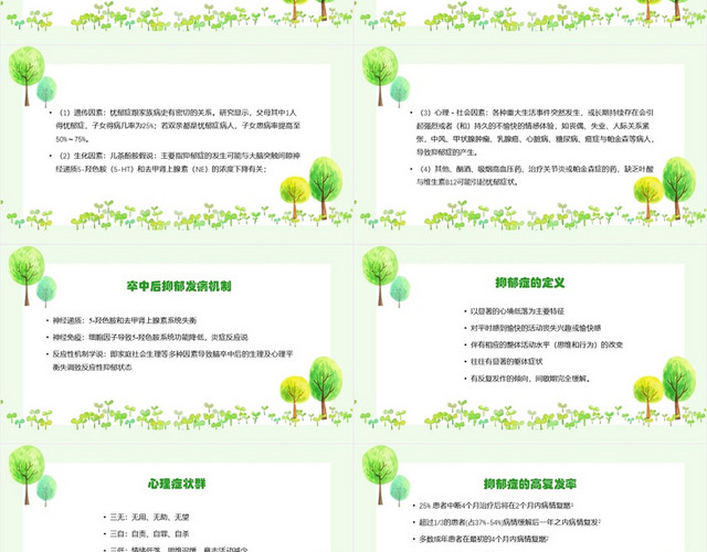 绿色手绘简约风抑郁症教学抑郁症病理说明抑郁症PPT模板