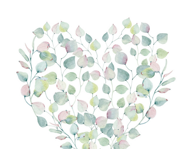 心形花叶花枝插画素材