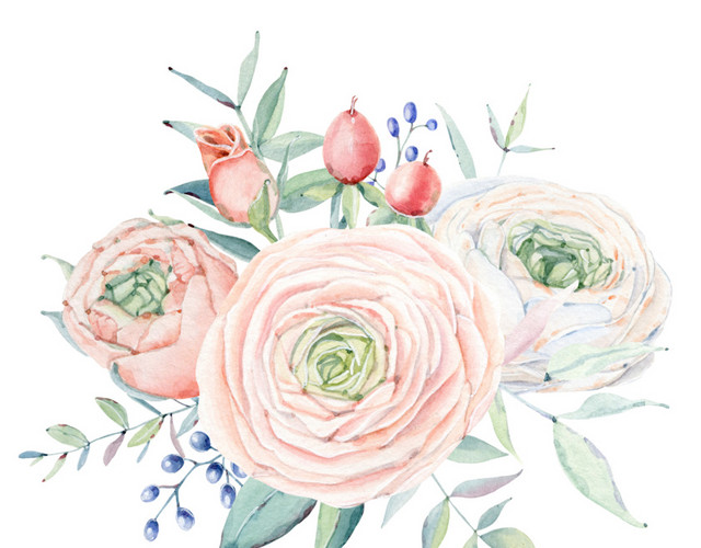 彩绘花朵花叶素材