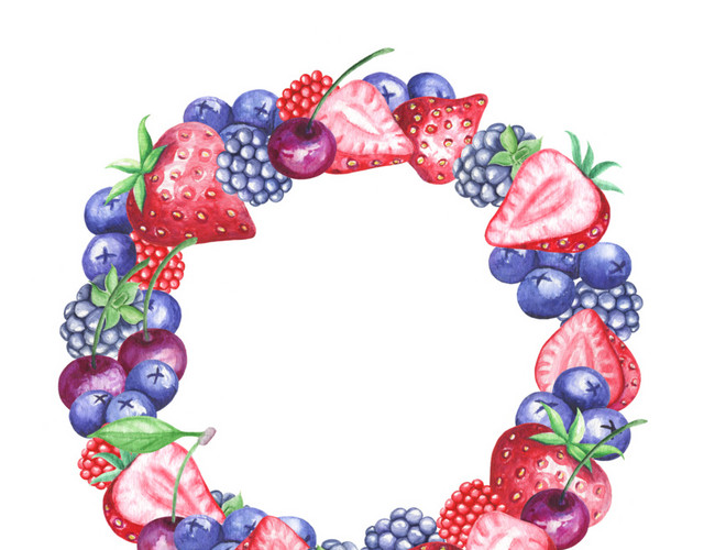 彩色水果蓝莓草莓樱桃花环素材