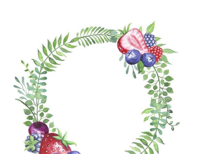 水果草莓蓝莓樱桃绿色枝条花环素材