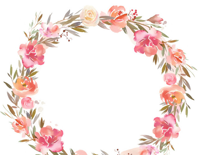 枝条彩色花朵圆形花环素材