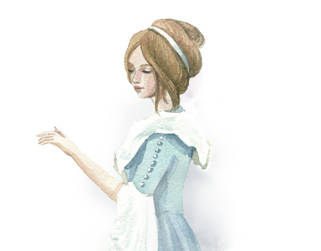 渲染蓝色裙子美女素材