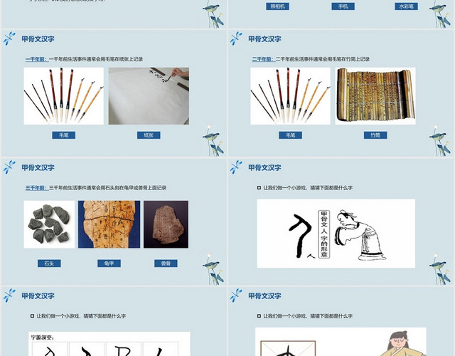 蓝色中国风汉字甲骨文汉字PPT模板