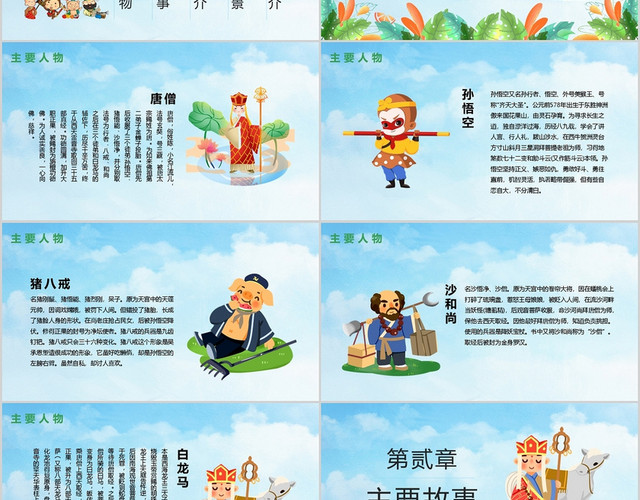卡通中国四大名著之一西游记读书分享PPT模板