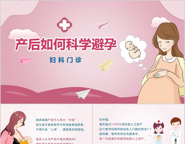 粉色妇科门诊产后如何科学避孕PPT模板