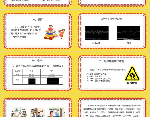 卡通人教版八年级物理上册噪音的危害和控制课件PPT模板