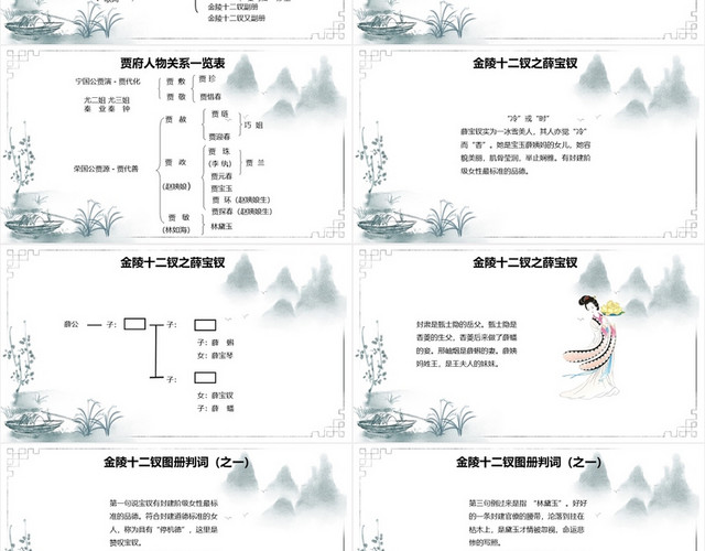 古典简约风红楼梦金陵十二钗判词赏析红楼梦PPT模板