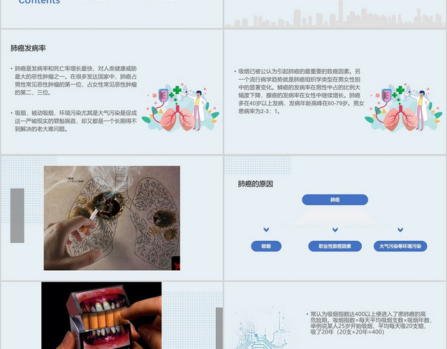 蓝色简约肺癌术前术后的护理PPT模板