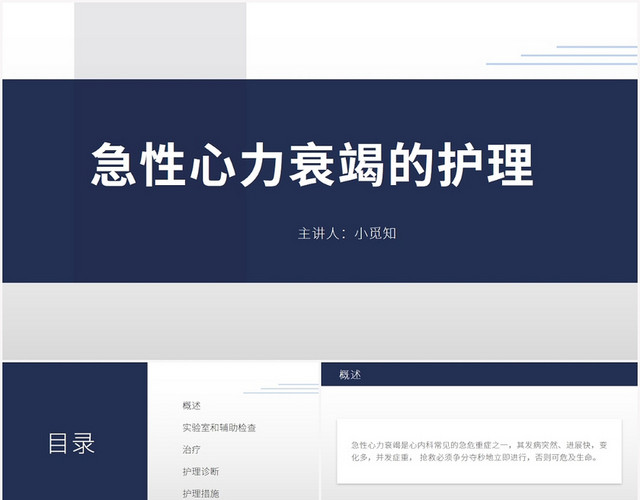 蓝色商务心力衰竭护理查房急性心力衰竭护理PPT模板