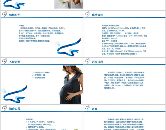 蓝色简约风妊娠期糖尿病的护理查房医院教育课件PPT模板