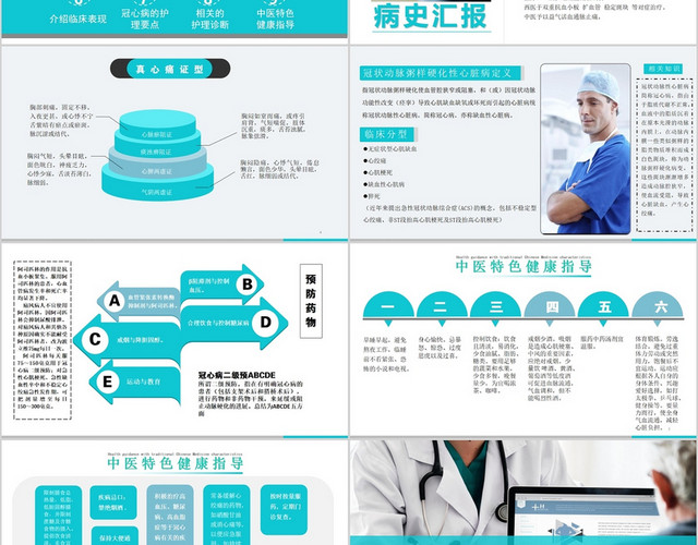 蓝色医疗冠心病护理查房PPT模板