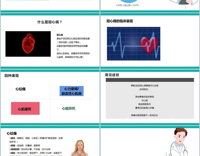 蓝色冠心病护理查房PPT模板