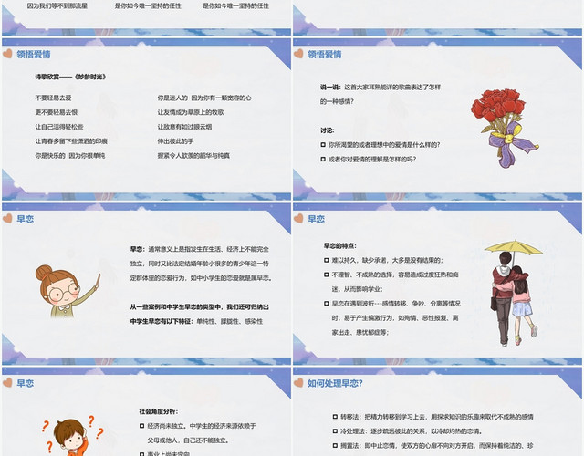蓝色简约风早恋早恋教育主题班会PPT模板