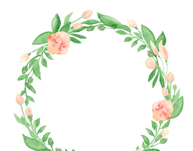 彩色手绘植物花环插画素材