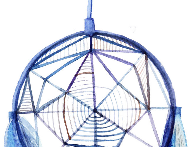 蓝色手绘捕梦网谁插画