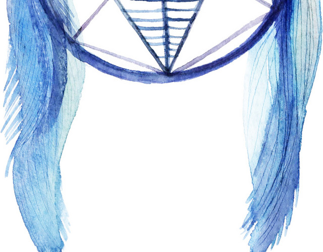 蓝色手绘捕梦网谁插画