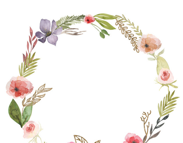 彩色清新植物花环水彩插画素材