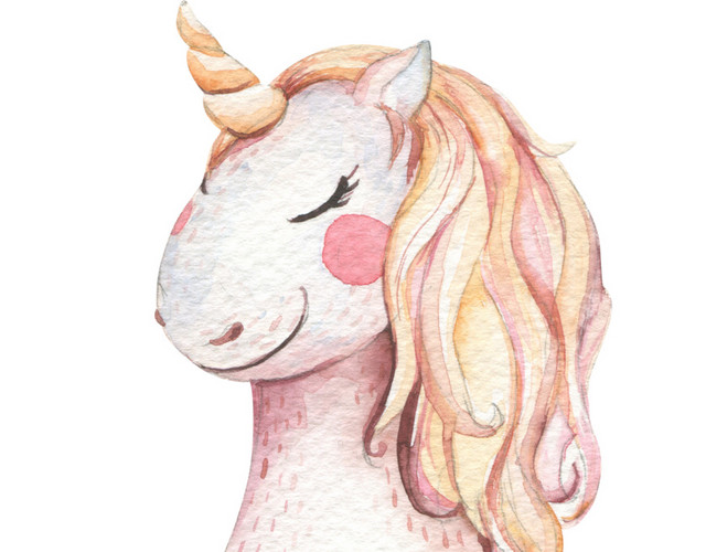彩色手绘独角兽水彩插画