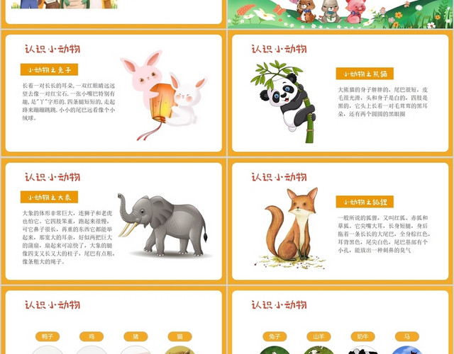 黄色卡通风认识动物PPT模板