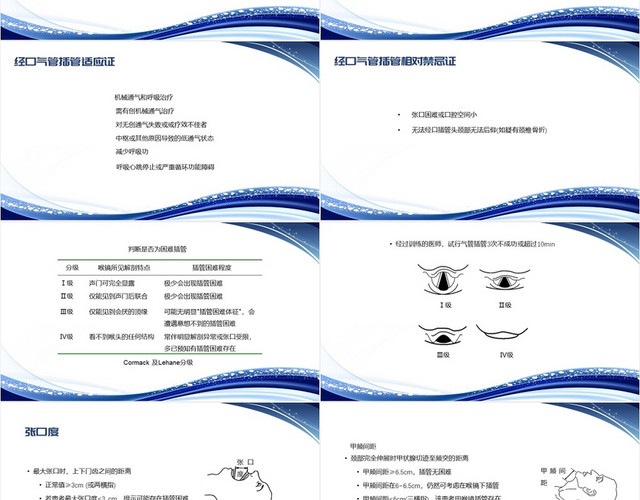 蓝色简约风人工气道的建立气管插管术气管插管的护理PPT模板