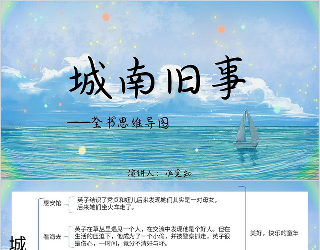 蓝色清新风说课课件城南旧事思维导图PPT模板