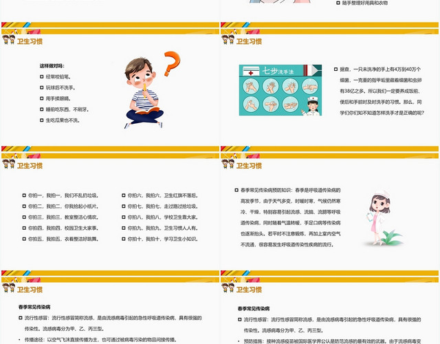 黄色卡通风卫生习惯好习惯伴我成长PPT模板