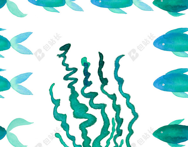 清新蓝色水草背景素材