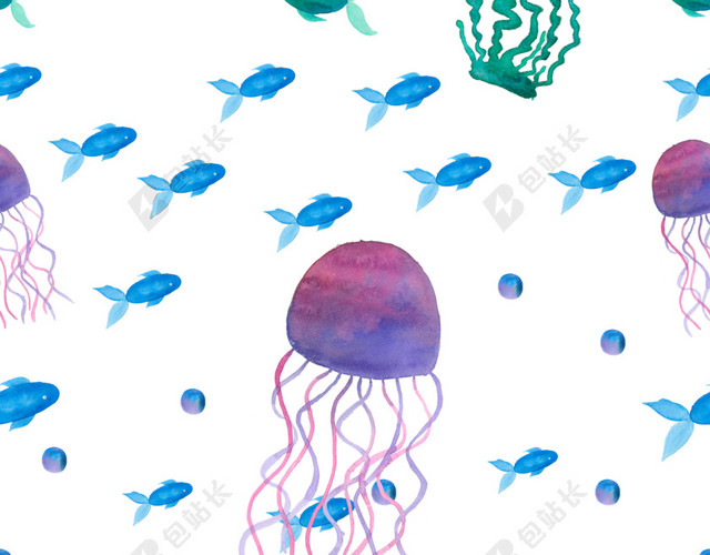 清新水彩水母设计素材