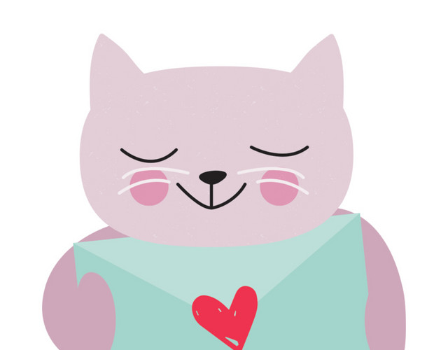 手绘 水彩  彩色 猫
