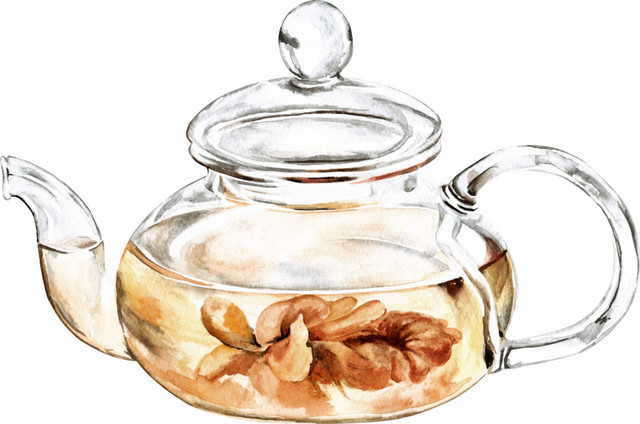 手绘 水彩  彩色 茶壶