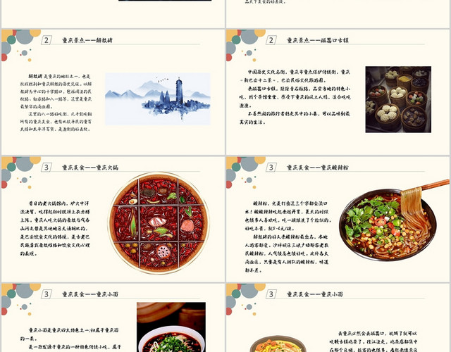 橙色小清新创意重庆风景美食介绍PPT模板