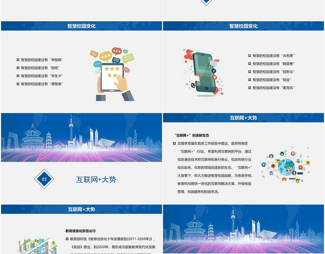 蓝色商务风智慧校园连接校园智有主张PPT模板