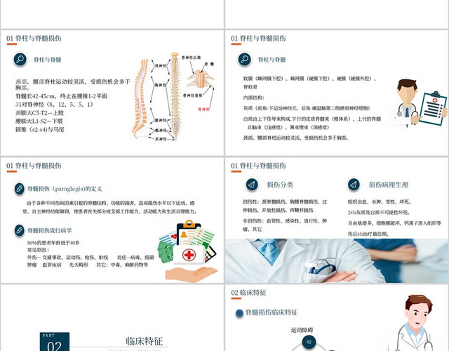 蓝色简约立体风脊髓损伤康复课件PPT模板