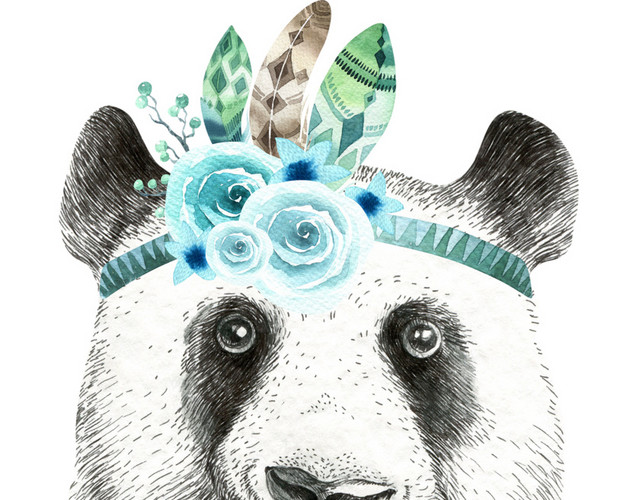 手绘素描熊猫免抠素材