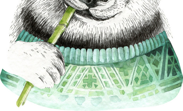 手绘素描熊猫免抠素材