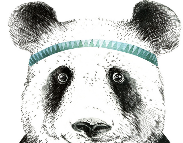 手绘素描熊猫免抠素材